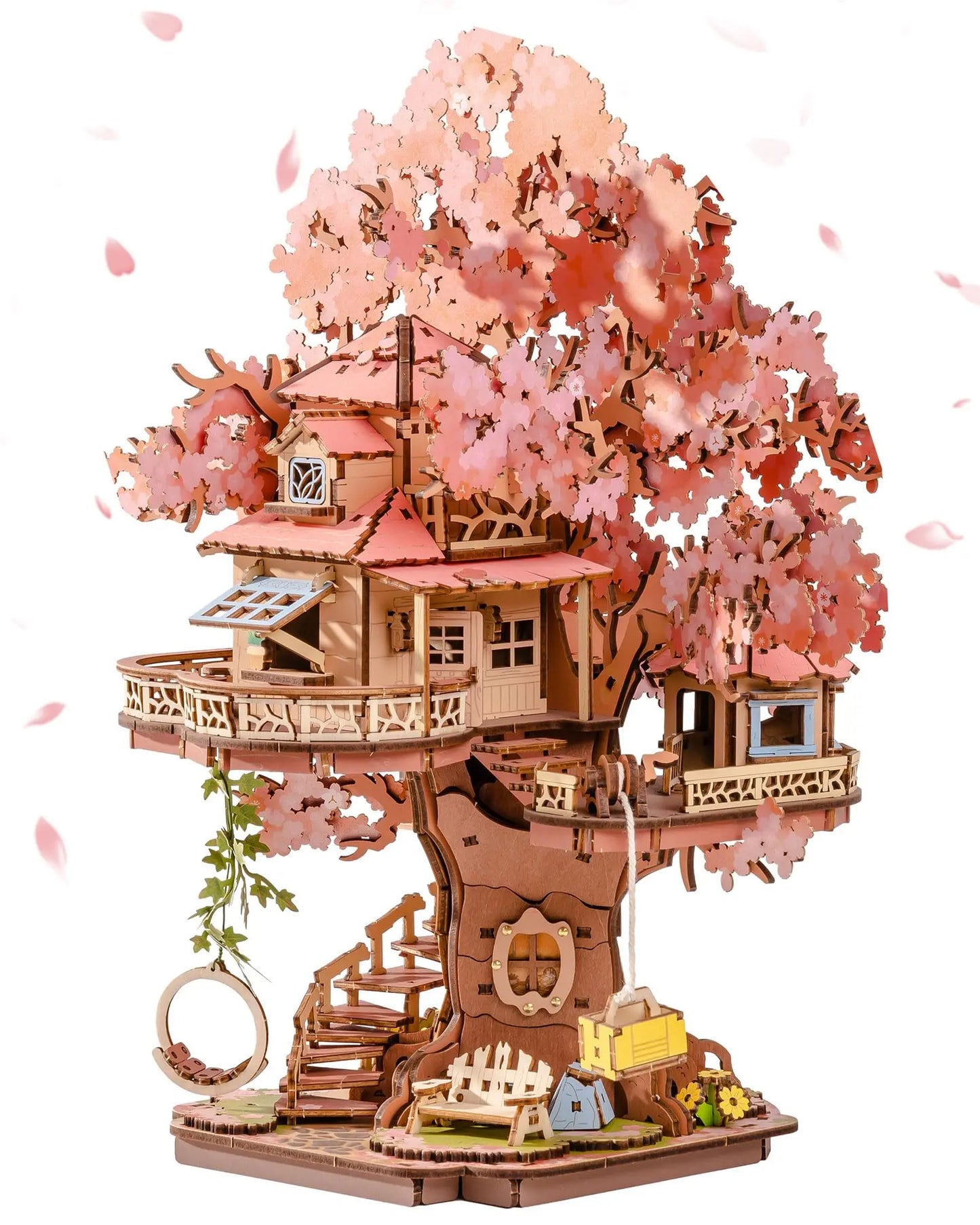 Robotime Rolife Sakura Tree House 3D Wooden Puzzle Model Kit with Swing Stairs Perfect Christmas Home Decor DIY Gift for Adults