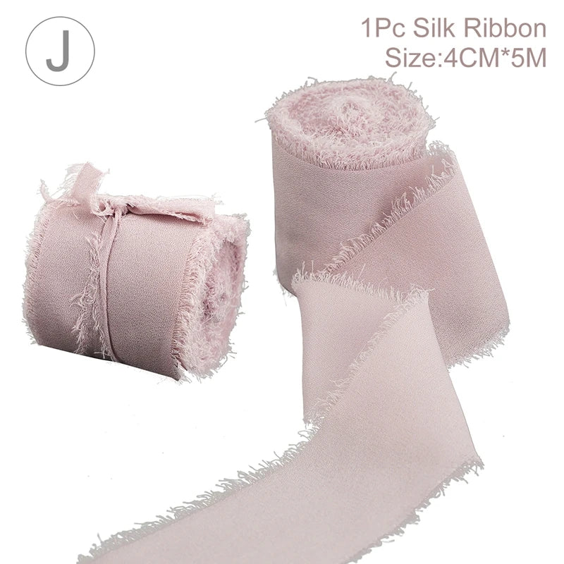 5 Meters Long Cintas Tela Para Manualidades 3.8 Cm Width Chiffon Silk Ribbon Flower Bouquet Wrap Decoration Edge Chiffon Ribbon