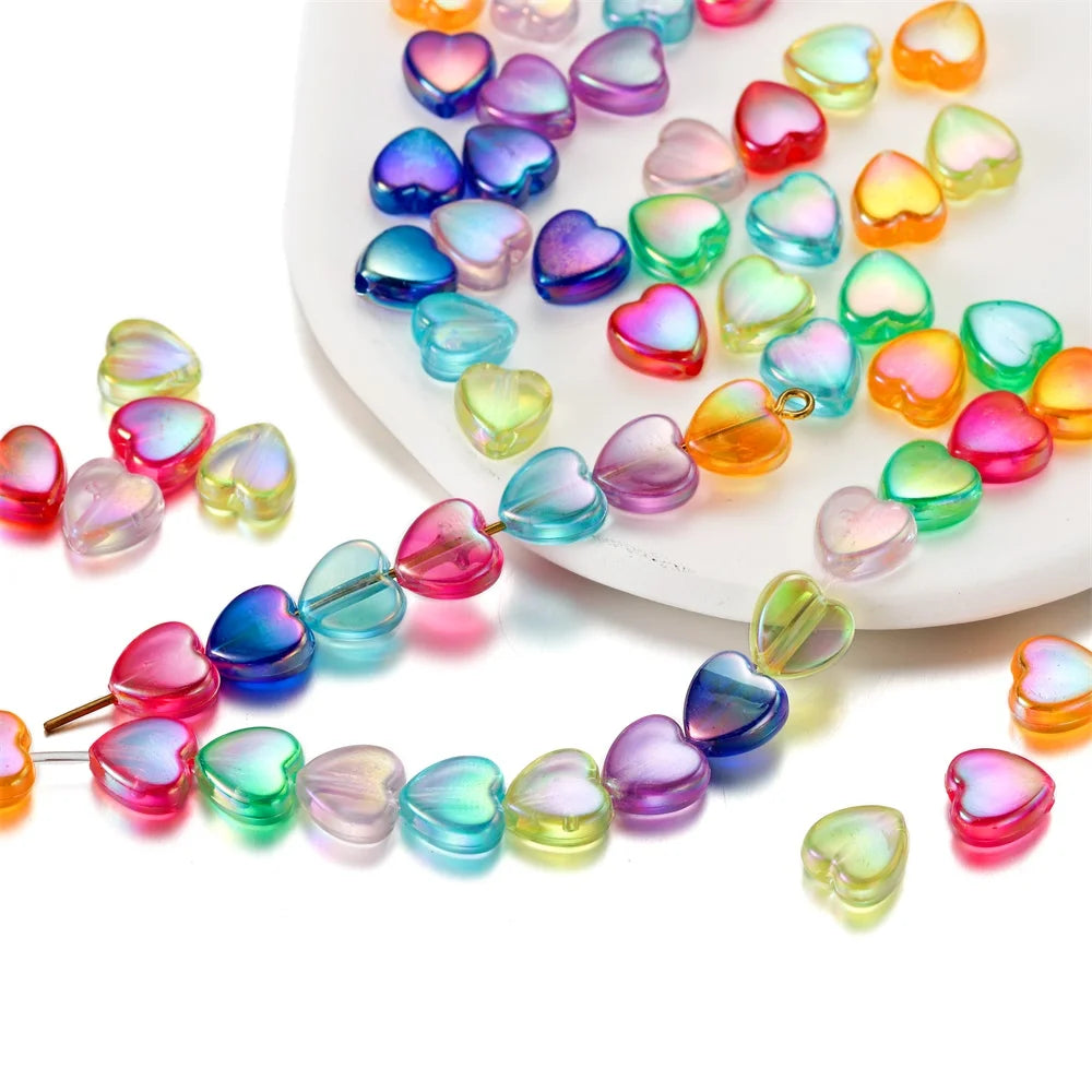50/100Pcs 9mm AB Color Heart Bead Colorful Acrylic Spacer Loose Beads for DIY Bracelet Necklace Jewelry Making Findings Supplies