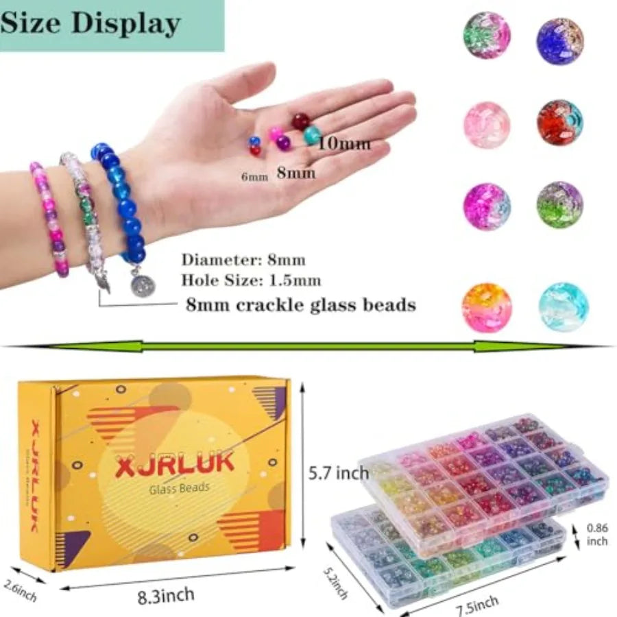 Glass Beads Bracelet Making Kit1350PCS 48 Colors 8mm Crackle Glass Beads for Jewelry Making Crystal Glass Round Beads Friendshi