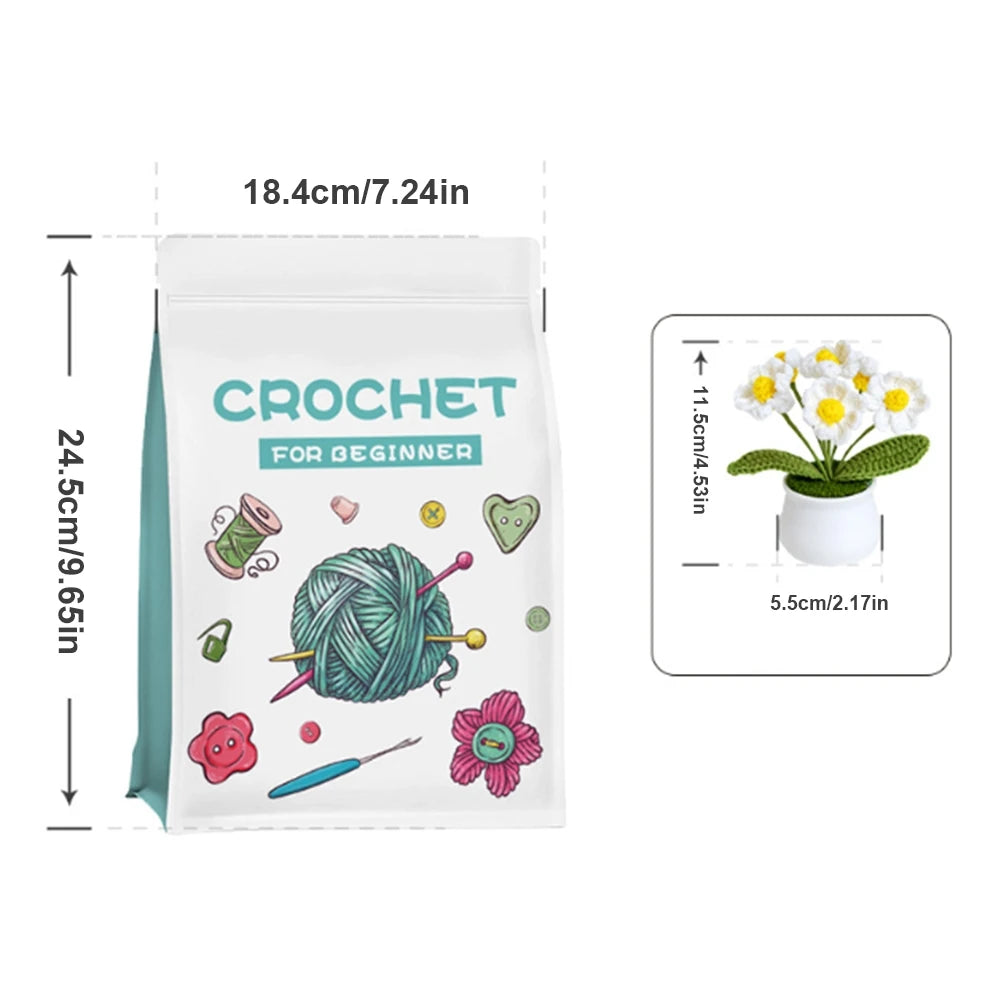 4Pcs Potted Plants Crochet Starter Kit DIY Crochet Set with Step-by-Step Video Tutorials for Beginners Adults