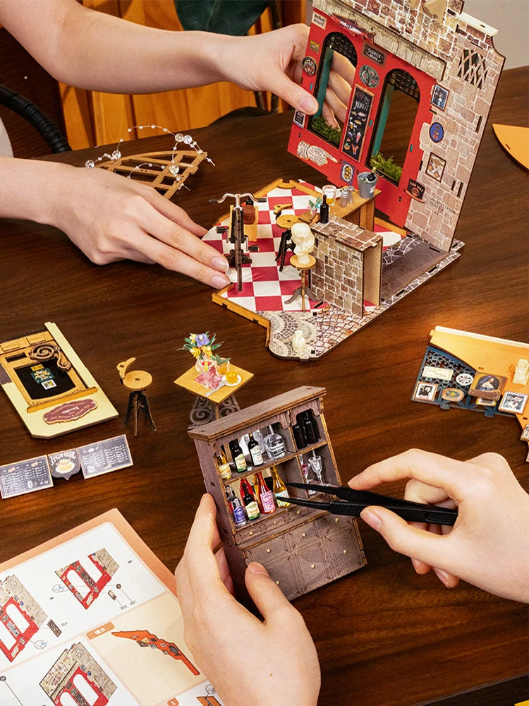 Robotime Rolife DIY Cheers Bar&Dining Doll House with Furniture Miniature Dollhouse Wooden Kits Toy For Kids Adults(DG173)