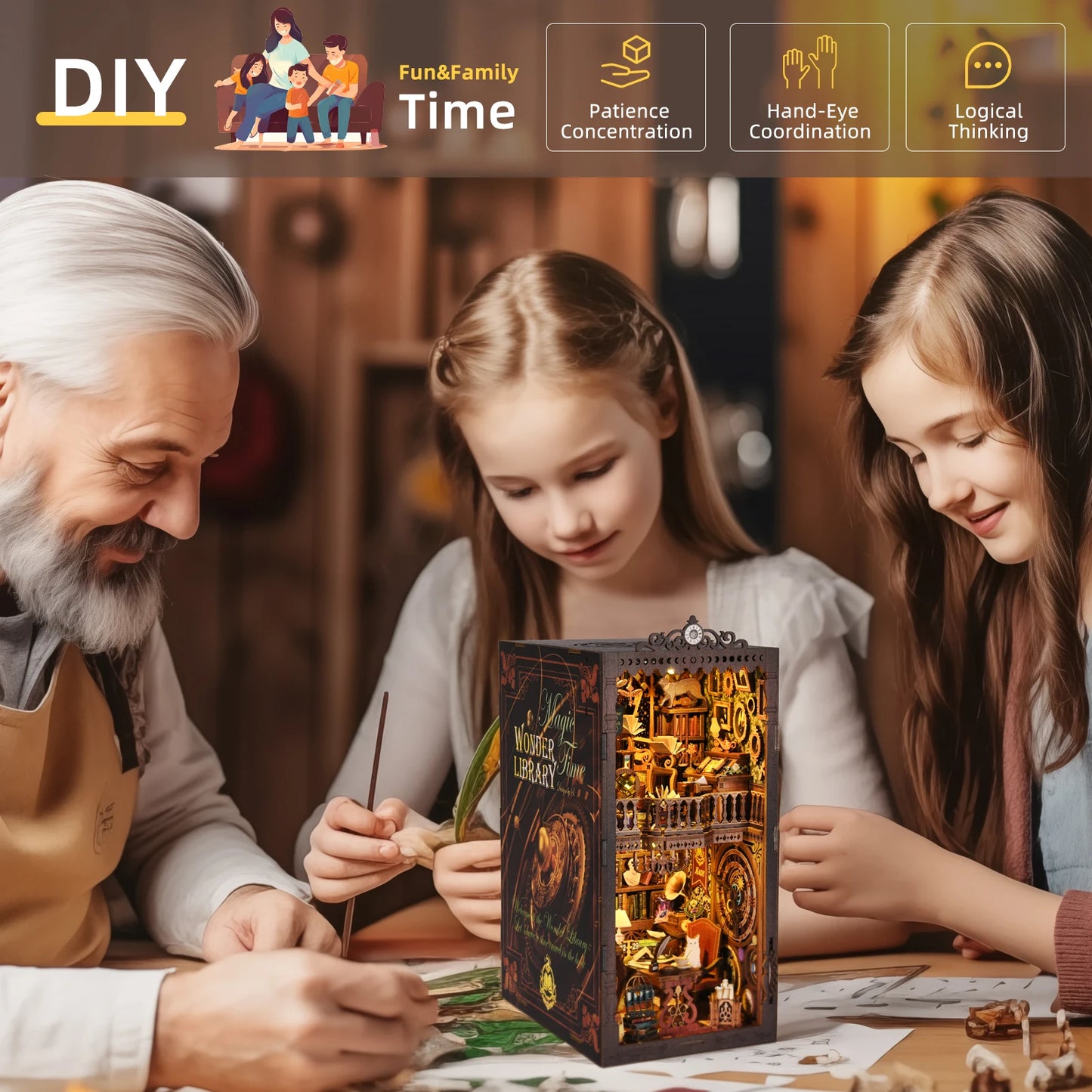 Book Nook Kit The Time Book Club 3D Wooden Puzzle diy Miniature Magical booknook High Quality house  Assembly Model Production