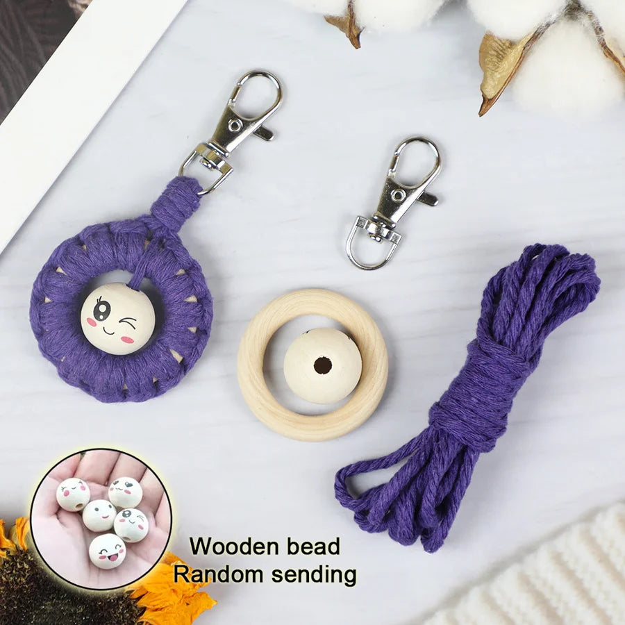 Handmade Knitting Smiley keychain Macrame Kit With Tutorial For Beginner Hand DIY Smiley key Chain Cell Phone Lanyard Pendant
