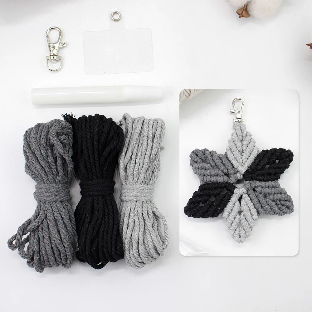 Hexagonal Star Keychain Macrame kit with tutorial for beginners Hand diy Woven kit blocking star key chain pendant lanyard