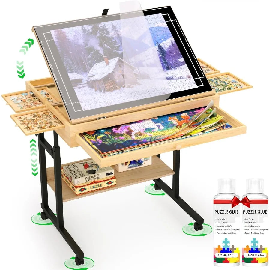 Large Puzzle Table with Drawer for 3001500 Piece Jigsaw Puzzles Adjustable Height and Angle Wooden Puzzle Board with Felt PP Co