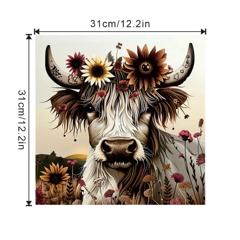 Sunflower Yak Wooden Jigsaw Puzzle - Animal-Shaped Natural Wood Advanced Level Challenge for Adults & Teens, Vibrant Floral Art