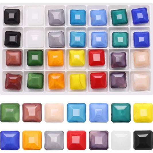 Square Glass Beads for Jewelry Making 14 Colored 56Pcs 14MM Faceted Gemstone Cube Shape Crystal Spacer Beads Assortment for DIY