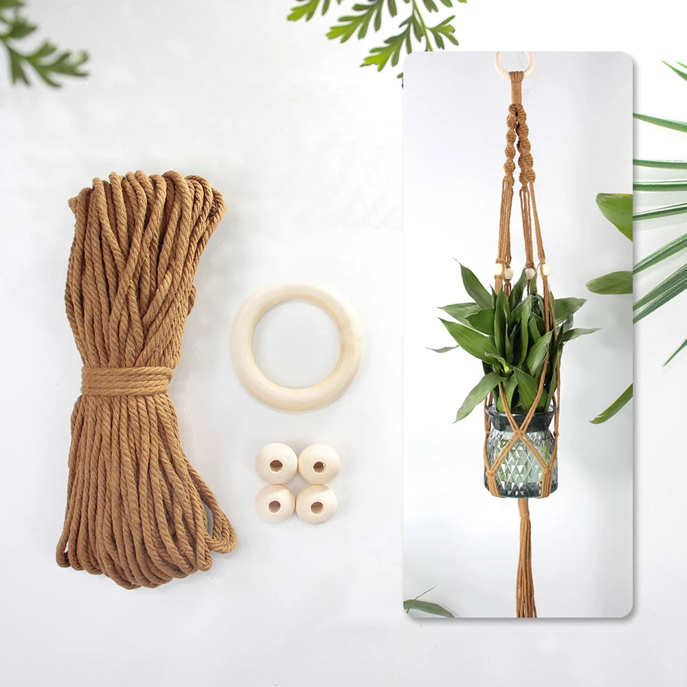 Knitting Plant Hanging Basket Macrame Kit with Tutorial for Beginners DIY Handmade Weaving Kit Mesh Hang Basket for Home Decor