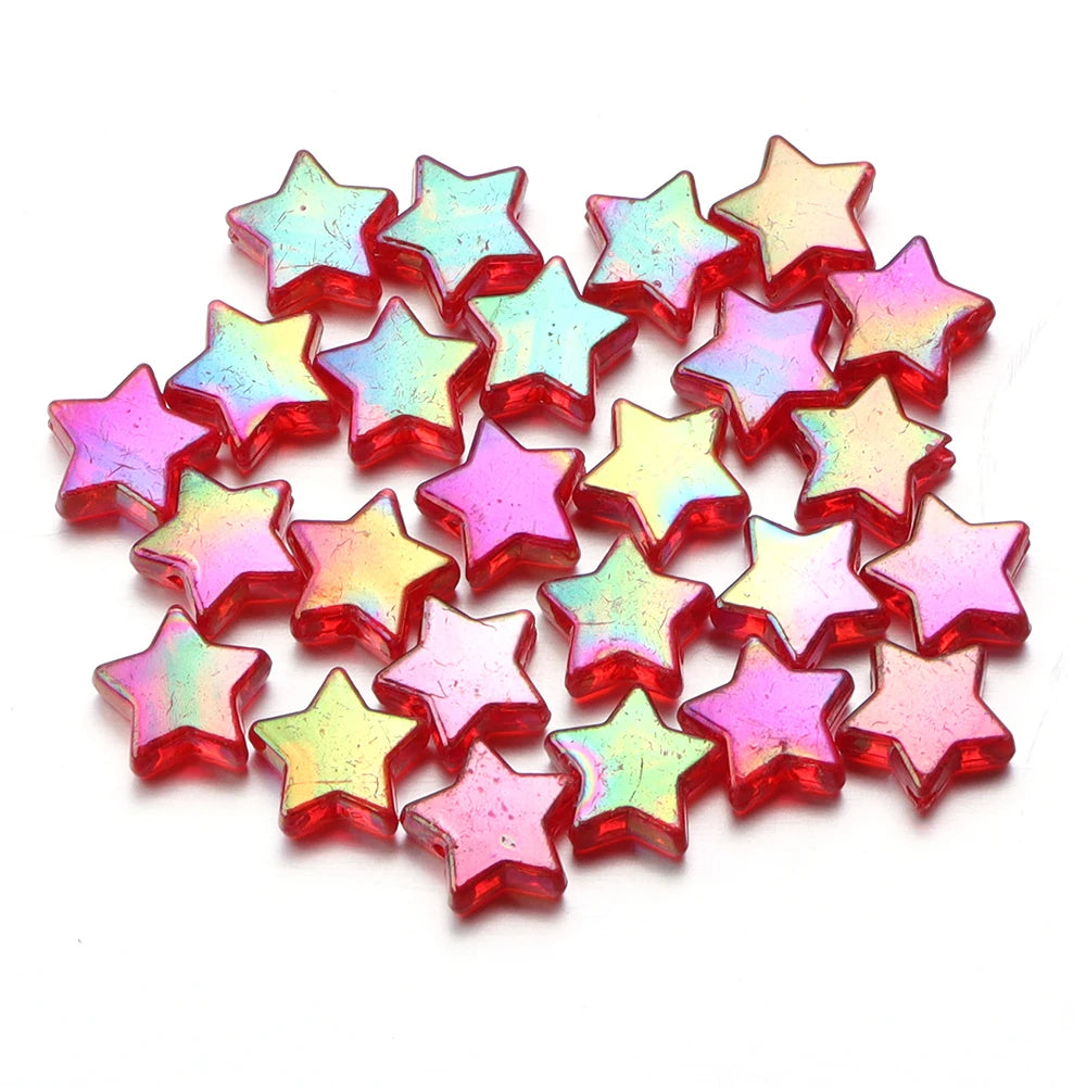100pcs Acrylic Pentagram Beads AB Plating Loose Spacer Beads Five Pointed Star Beads For Jewelry Making DIY Bracelet Accessories