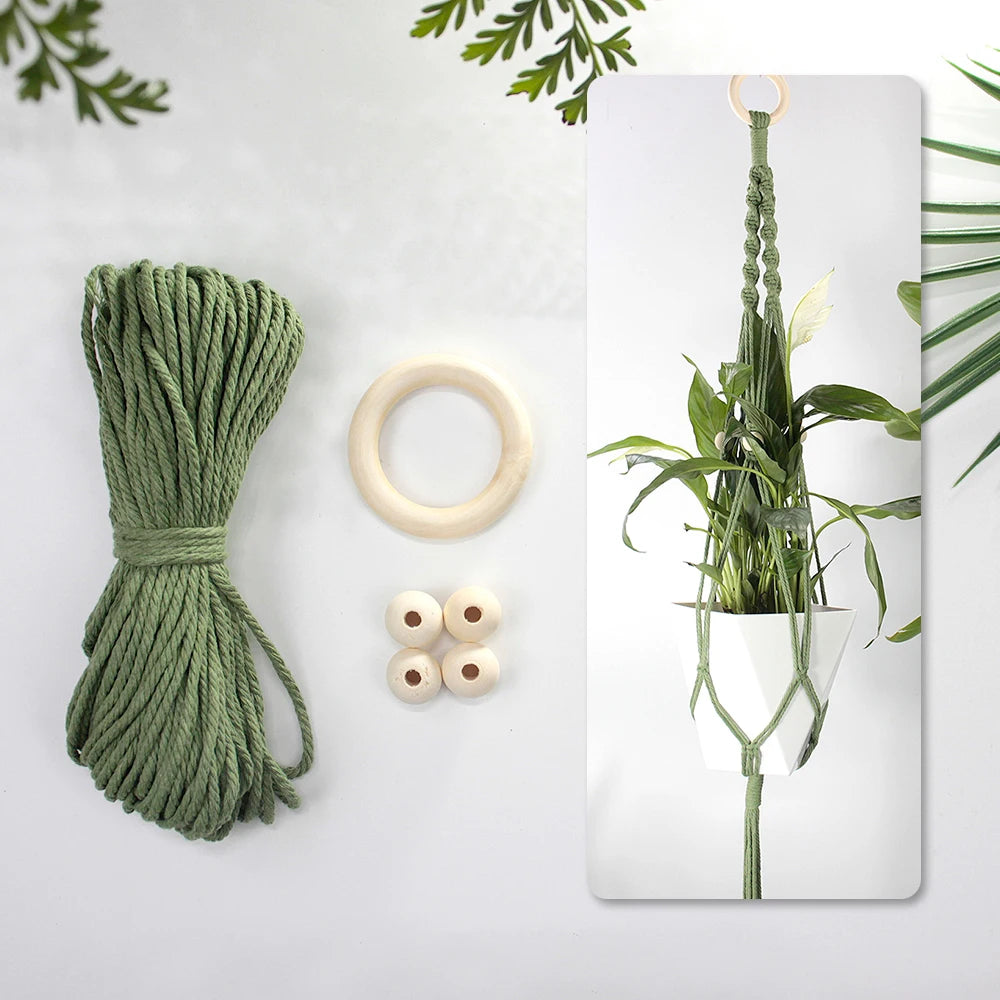 Knitting Plant Hanging Basket Macrame Kit with Tutorial for Beginners DIY Handmade Weaving Kit Mesh Hang Basket for Home Decor