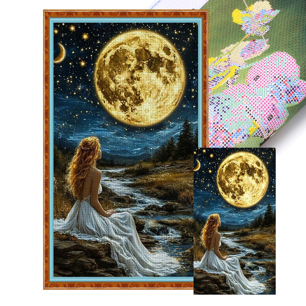 Full Embroidery Eco-cotton Thread 11CT Printed Girl Cross Stitch Kit Art