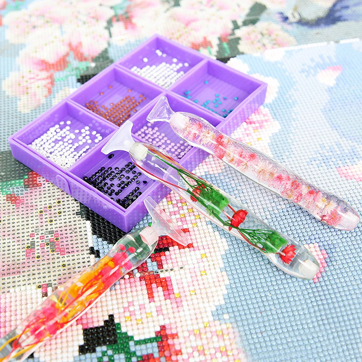 5D Resin Diamond Painting Pen With 6pcs Plastic Replacement Pen Heads Flower Point Drill Pens DIY Art Crafts Diamond Painting