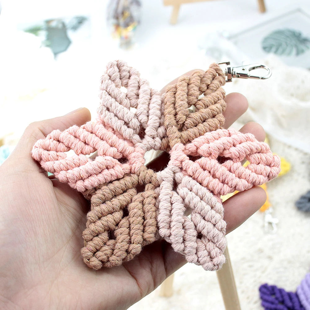 Hexagonal Star Keychain Macrame kit with tutorial for beginners Hand diy Woven kit blocking star key chain pendant lanyard