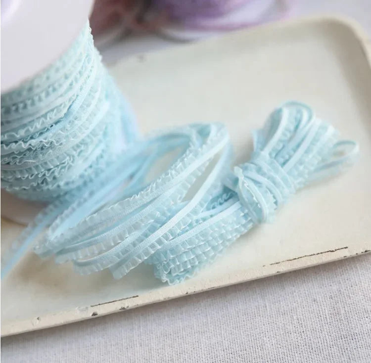 5 Meters/lot Delicate Flower Ruffle Elastic Lace Trims Thin Lace Ribbon DIY Sewing Garments Hometexile Fabric Ornaments 6mm