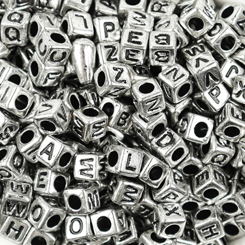 100Pcs/Lot Trendy  Acrylic Square Alphabet Beads Large Hole Letter Loose Spacer Bead Jewelry Handmade Bracelet Making Supplies
