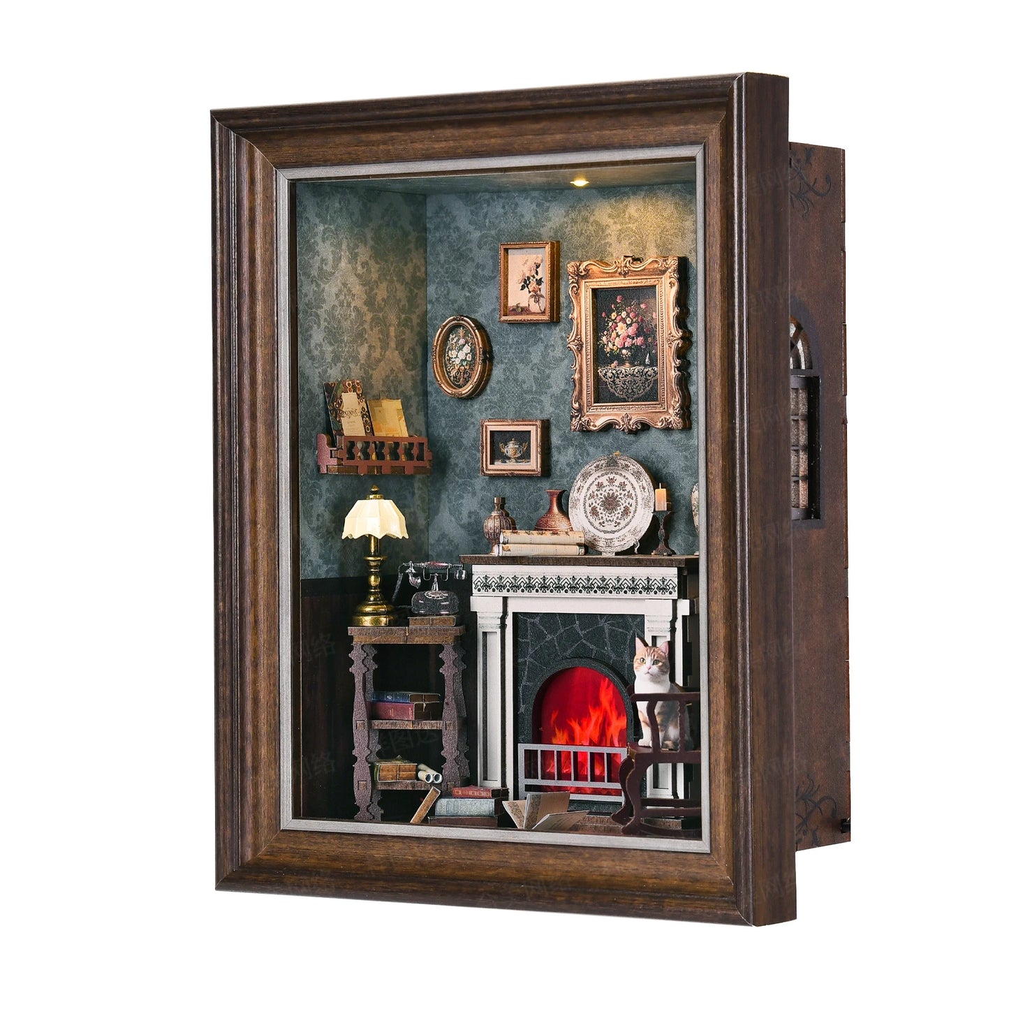 Book Nook Kit Fireplace DIY 3D Wooden Puzzle Photo frame ornament Bookshelf Dollhouse Model Bookend Building Home Decoration