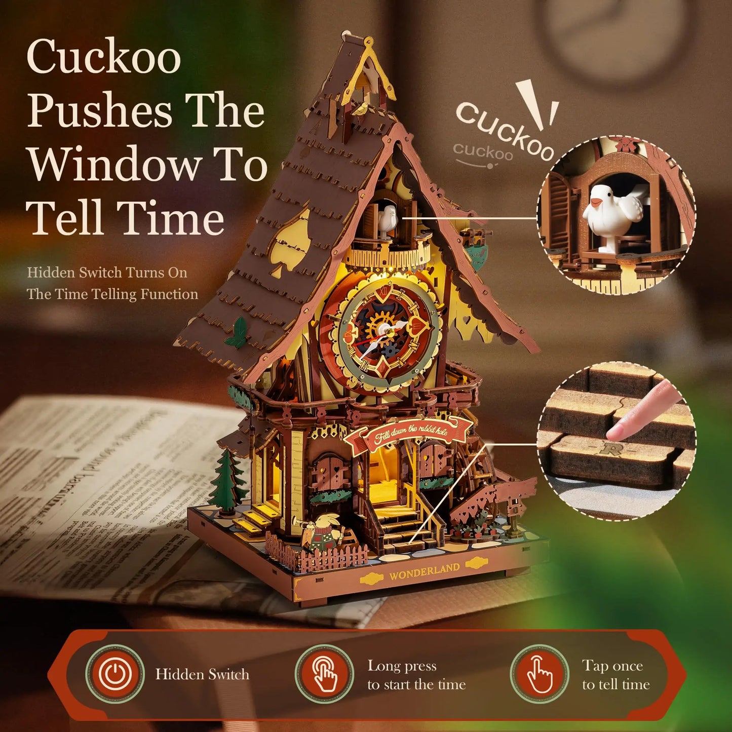 Robotime ROKR Cuckoo Clock Mechanical 3D Wooden Puzzle Christmas Cuckoo Clock Building Kit Holiday DIY Project for Teens Adults