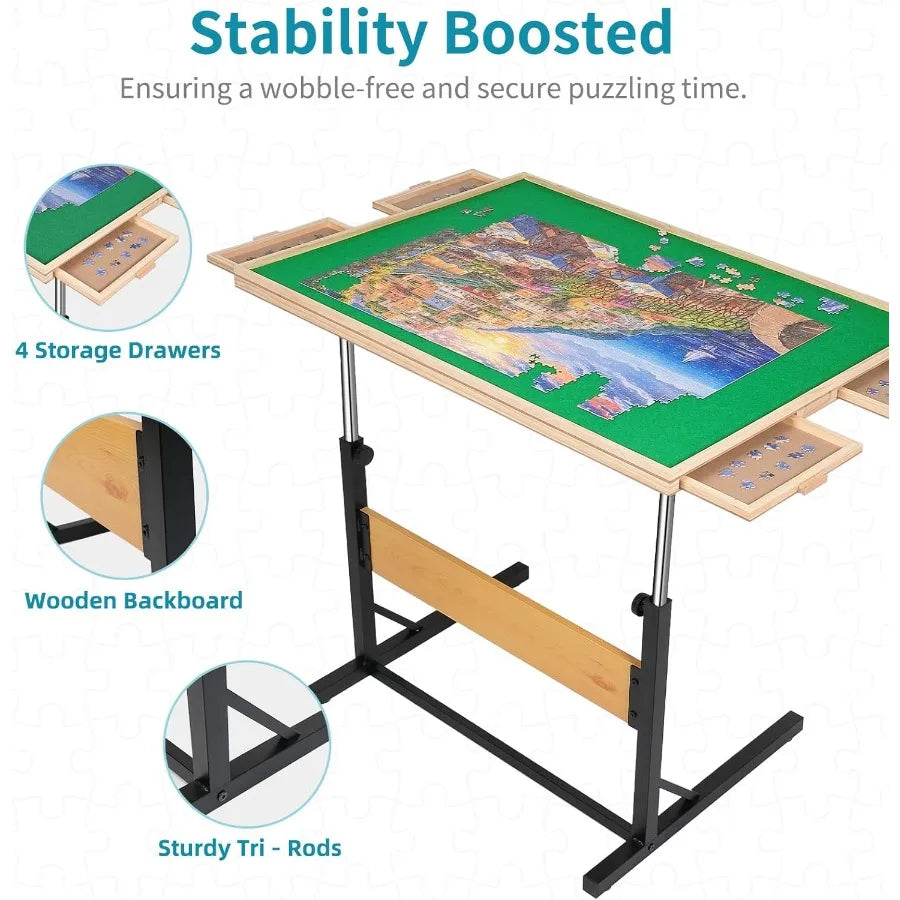 1500pcs Puzzle Table with Legs34.25" x 25.2"Wooden Jigsaw Puzzle Board with 4 Drawers and Cover Height Adjustment and Weight op