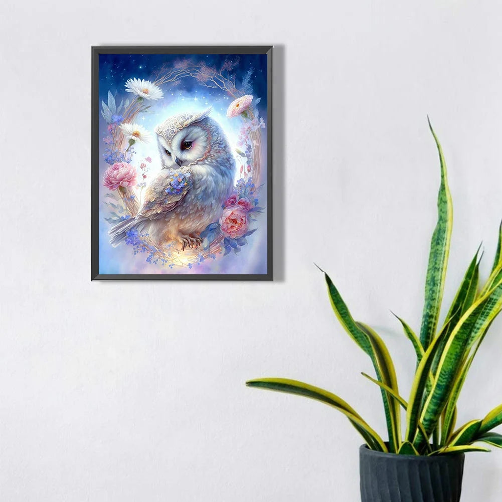Owl 5D DIY Full Drill Round Diamond Painting Kit for Home Wall Decor 30x40cm