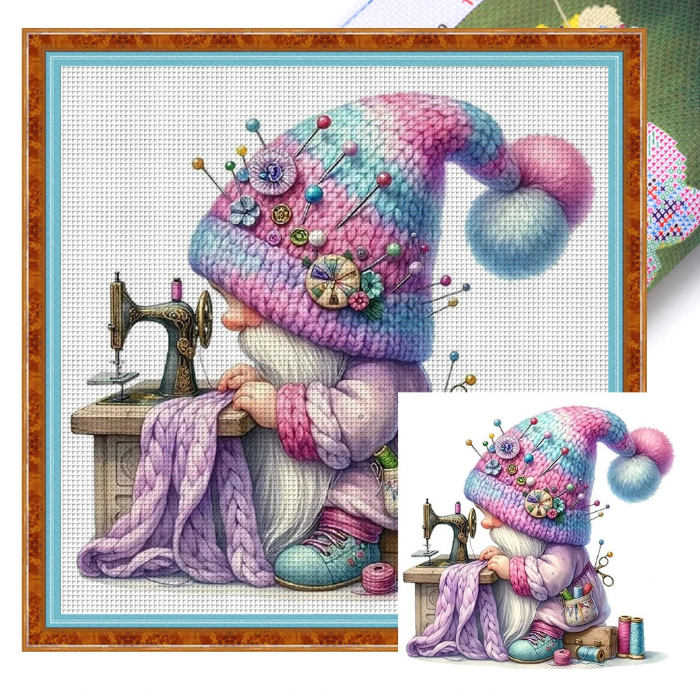 Full Embroidery Eco-cotton Thread 11CT Printed Gnome Cross Stitch Kit Art