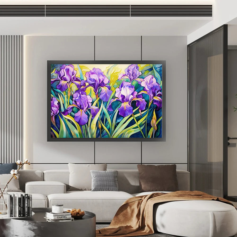 Full Embroidery cotton Thread 11CT Printed Iris Cross Stitch Kit 60x40cm