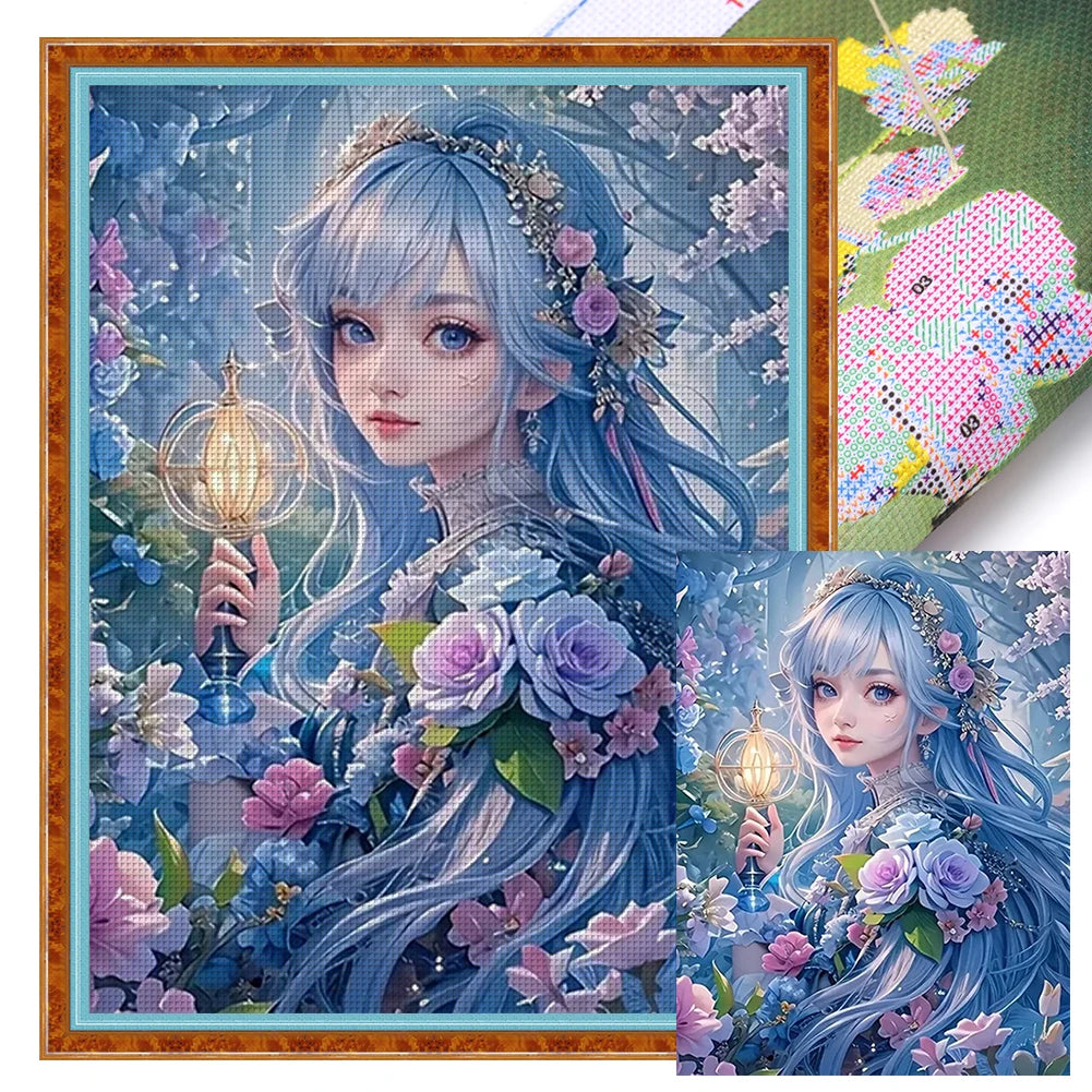 Full Embroidery Eco-cotton Thread 14CT Printed Girl Cross Stitch Kit Art