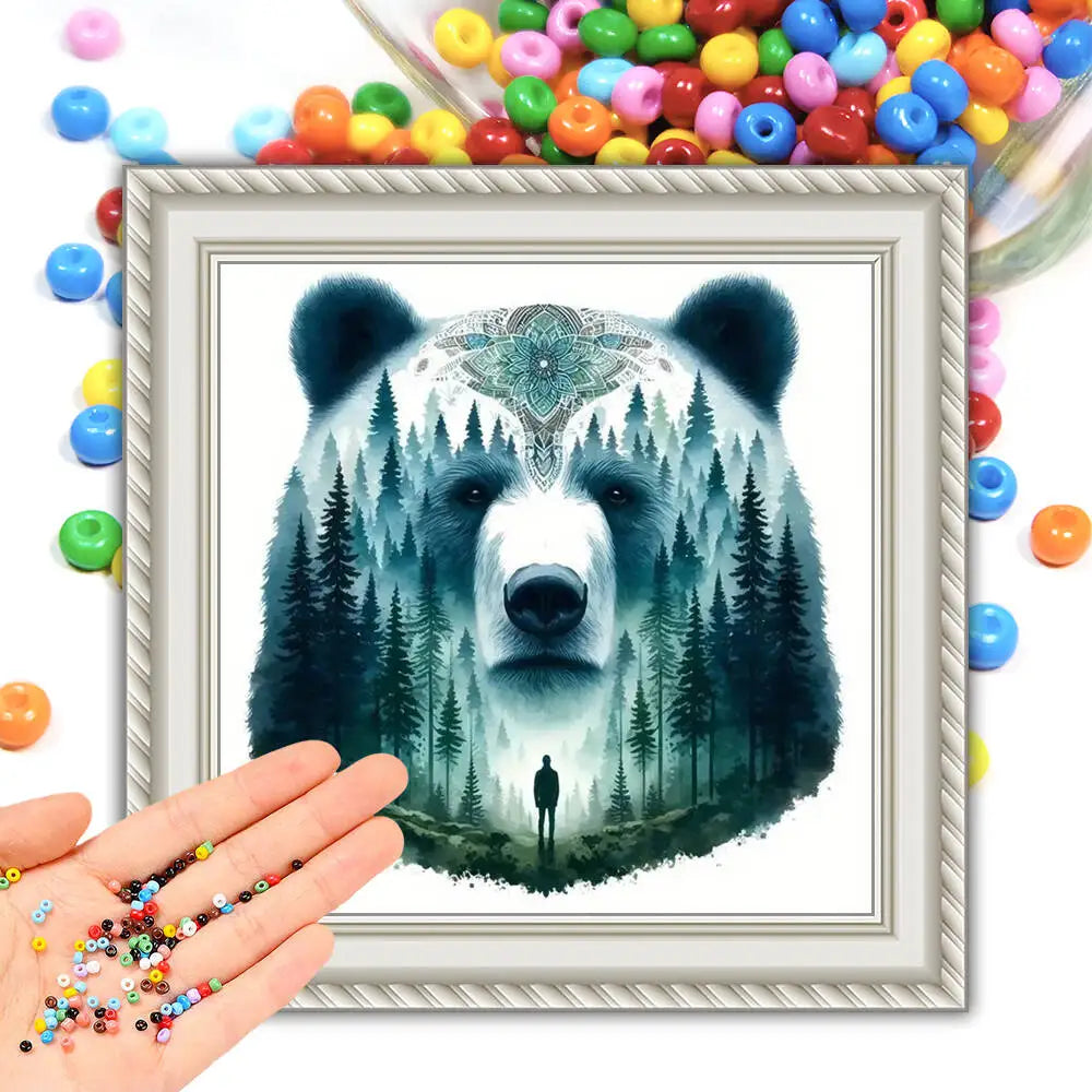 DIY Beaded 11CT Cross Stitch Set Bear Animal Beads Embroidery Kit Tree Landscape Sewing Crafts Perfect Gift Idea Handmade Gift