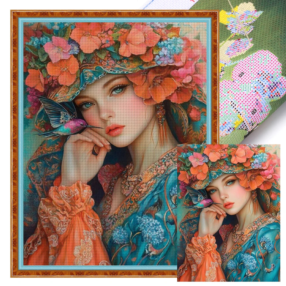 Full Embroidery Eco-cotton Thread 11CT Printed Girl Cross Stitch Kit Art
