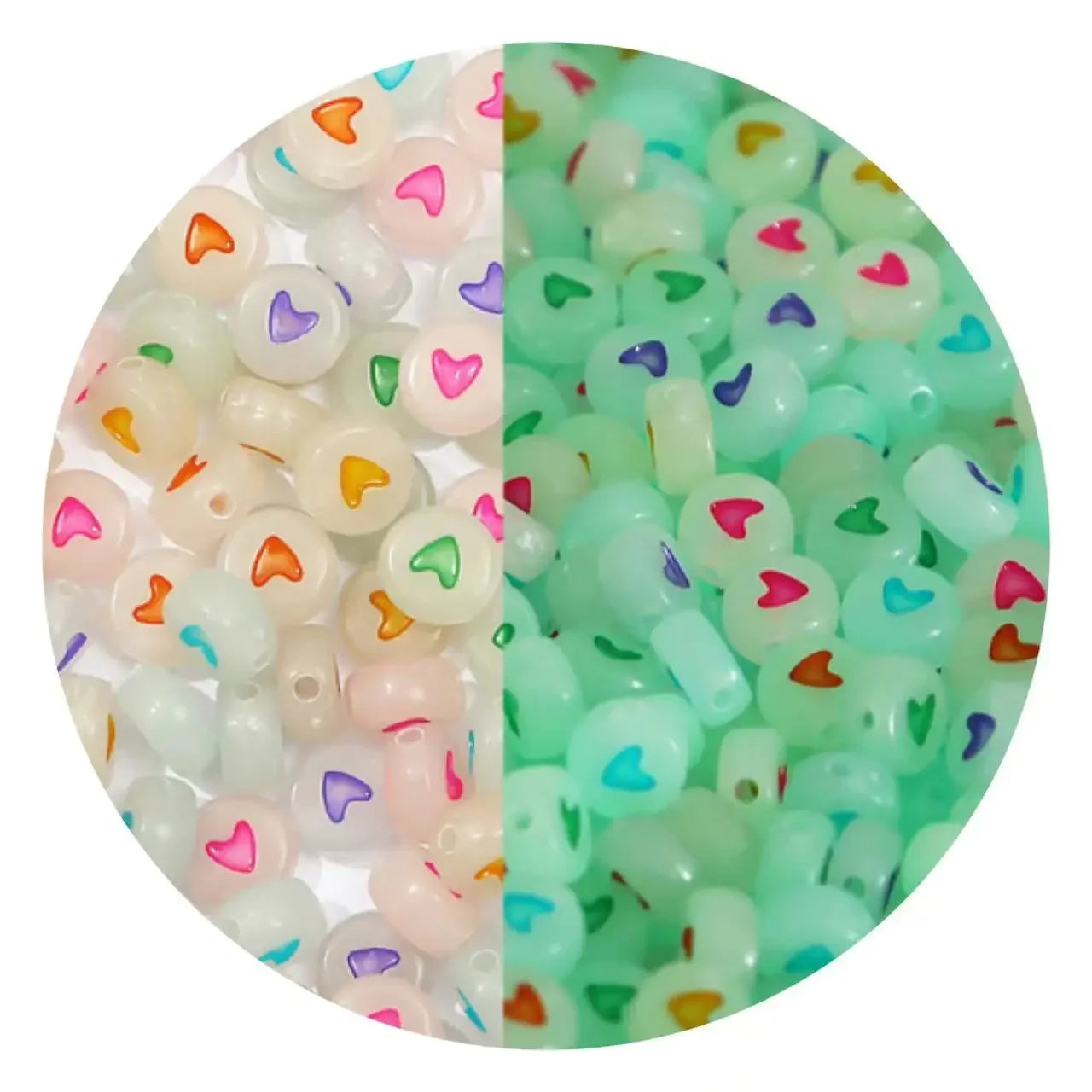 100/200/300/500pcs Acrylic Luminous Beads Round Heart Flower Square Alphabet Beads For Jewelry Making Diy Bracelet Accessorie