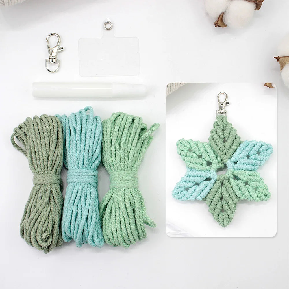 Hexagonal Star Keychain Macrame kit with tutorial for beginners Hand diy Woven kit blocking star key chain pendant lanyard