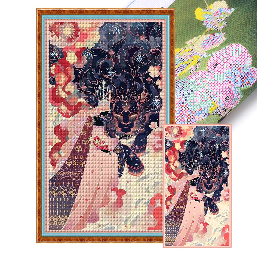 Full Embroidery Eco-cotton Thread 11CT Printed Girl Cross Stitch Kit Art
