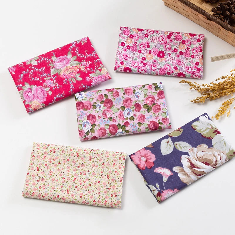 5Pcs/Set 25cmX25cm Floral Plaid Dot Stripes Print Cotton Fabric Sewing Quilting Cloth Patchwork Needlework Handmade DIY Material