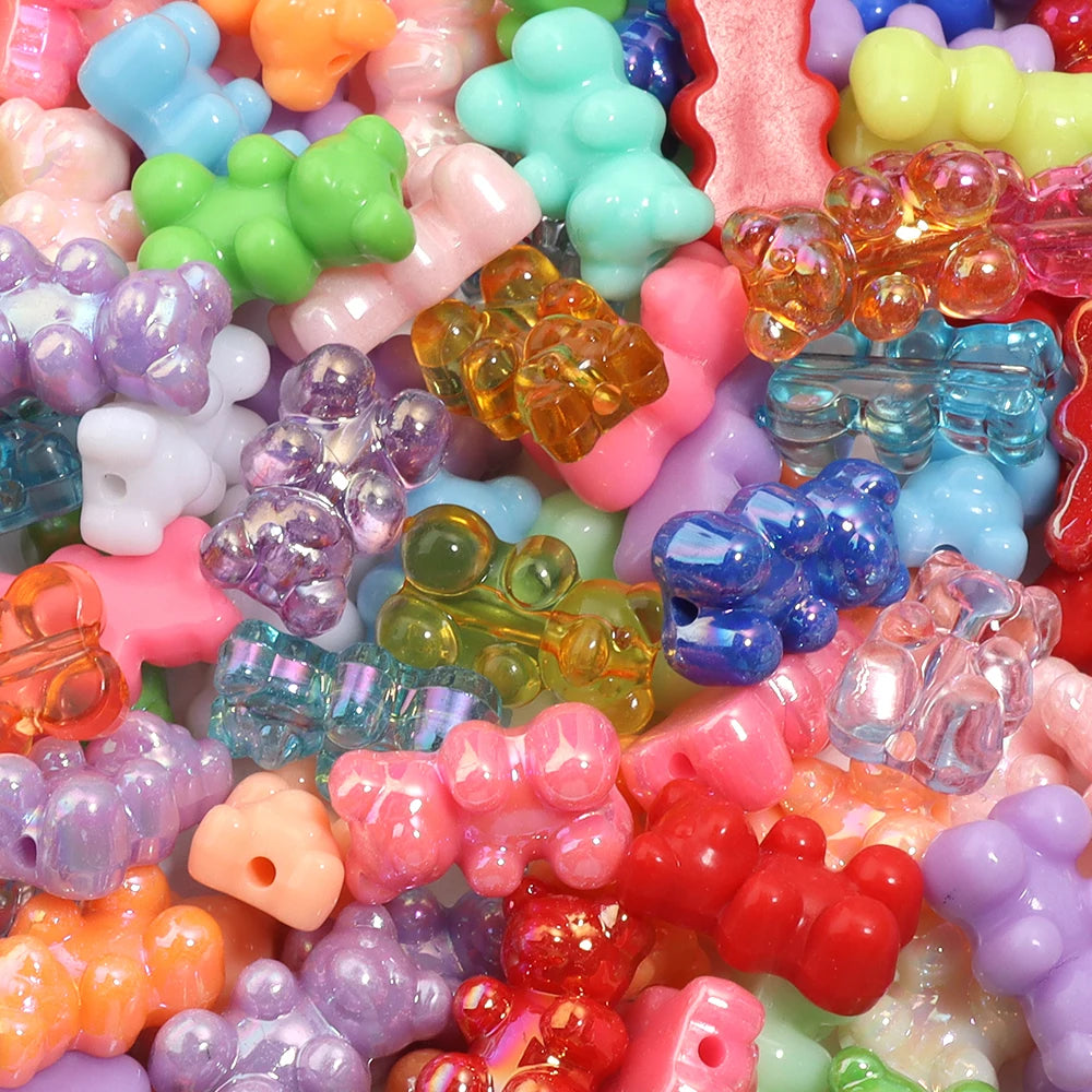 30Pcs Bear Acrylic Beads Mixed Color Cute Gummy Teddy Bear Loose Beads for DIY Jewelry Necklace Bracelet Hair Ties Accessories