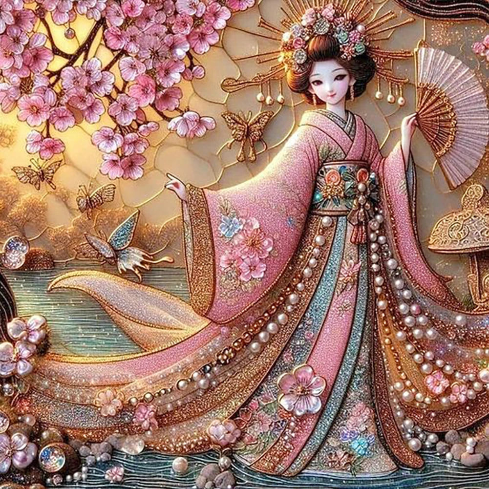 5D DIY Full Round Drill Diamond Painting Japanese Geisha Beauty Decor Art Crafts DIY Birthday Gifts Christmas Party Home Decor