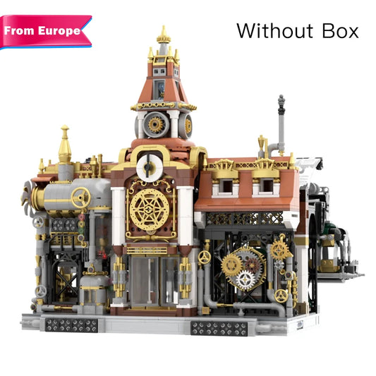 2788PCS MOC Steampunk Railway Station Large Building Blocks Mechanical Train Station Model Desktop Decoration DIY Toys Kids Gift