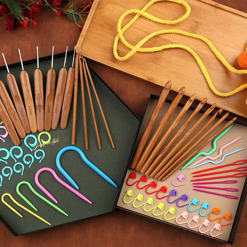 KRABALL Bamboo Handle Crochet Hooks Kit Knitting Needles Set DIY Craft Crochet Tools For Yarn Weave Knit Tool Accessories