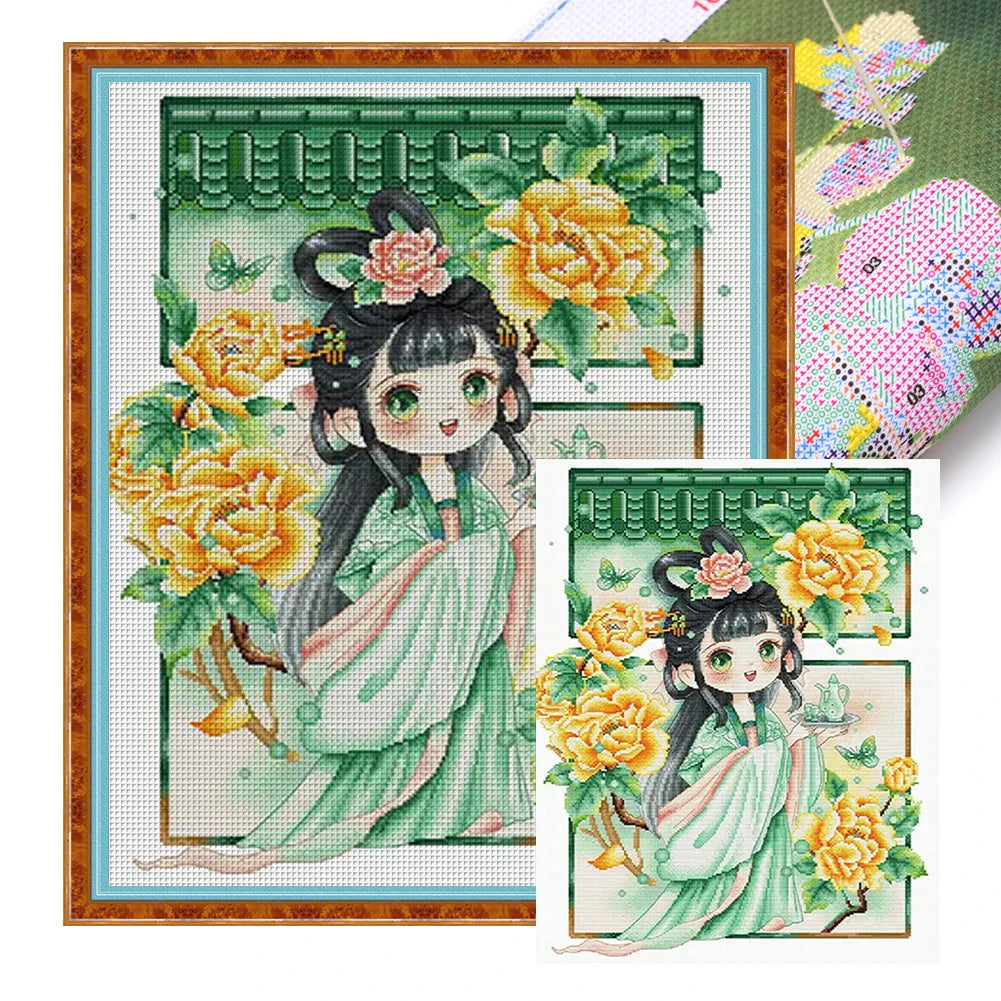Full Embroidery cotton Thread 11CT Printed Girl Cross Stitch Kit Decor