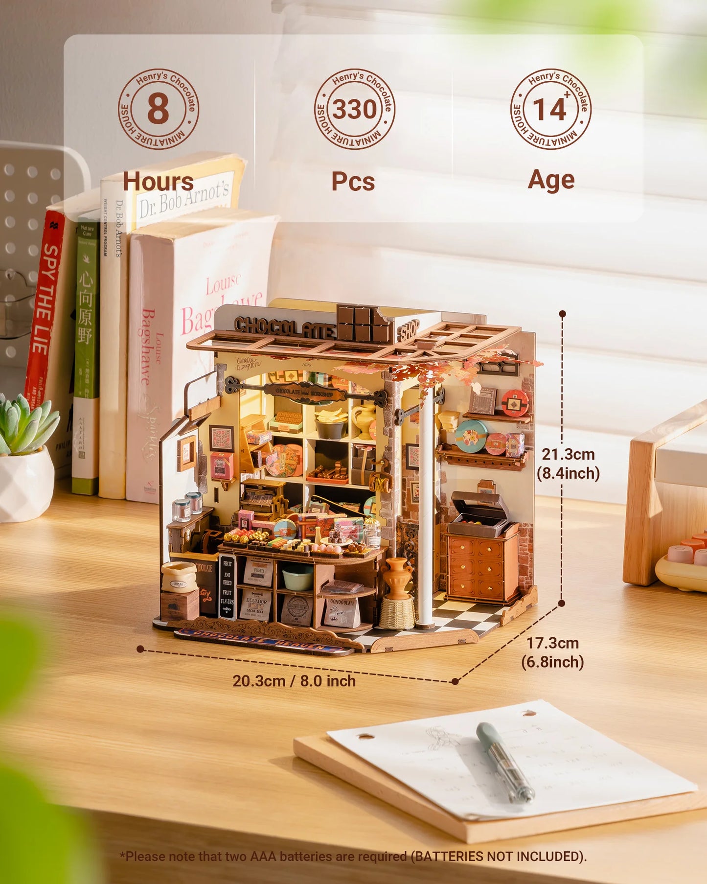 Robotime Rolife Henry's Chocolate DIY Miniature House Kit  Wooden Dollhouse Model Building Kit With LED Craft Gifts for Adults