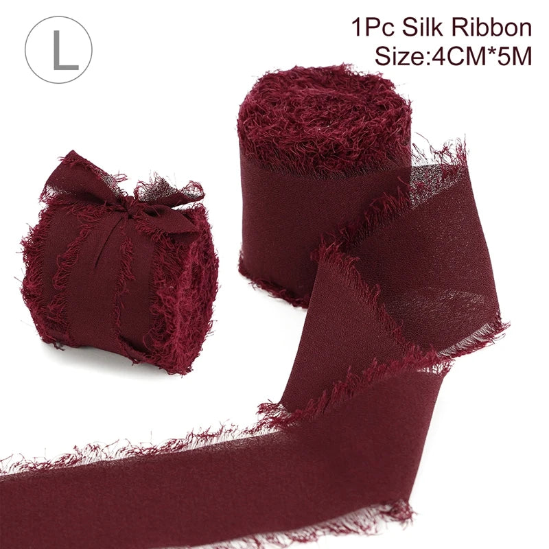 5 Meters Long Cintas Tela Para Manualidades 3.8 Cm Width Chiffon Silk Ribbon Flower Bouquet Wrap Decoration Edge Chiffon Ribbon