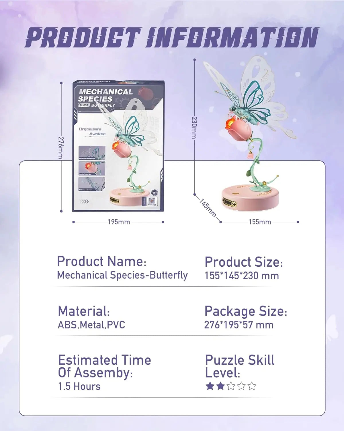 Robotime Rokr 3D Metal Puzzle Butterfly with LED Light of Industrial-style Building Block gift for Kids