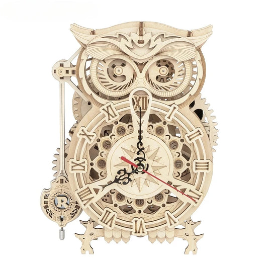 Creative DIY Toys 3D Owl Wooden Clock Building Block Kits For Children Christmas Gifts Home Decoration LK503