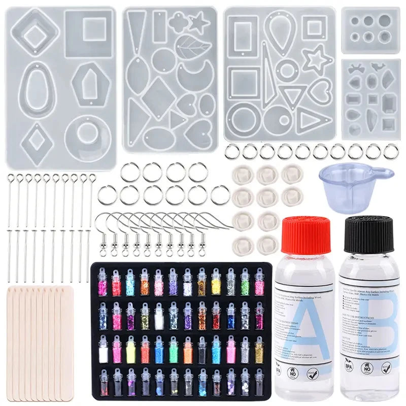 All in One Silicone Molds Starter Kit with 1:1 Clear Epoxy Resin for Office Home Decor Art Craft DIY Jewelry Making Supplies