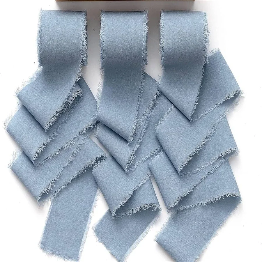 3 Roll/set 5m Frayed Edged Satin Handmade Chiffon Silk Ribbon For Wedding Invitation Bouquets Birthday Party DIY Decoration Gift