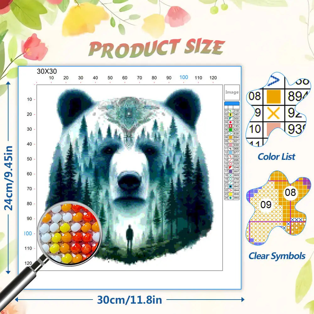 DIY Beaded 11CT Cross Stitch Set Bear Animal Beads Embroidery Kit Tree Landscape Sewing Crafts Perfect Gift Idea Handmade Gift
