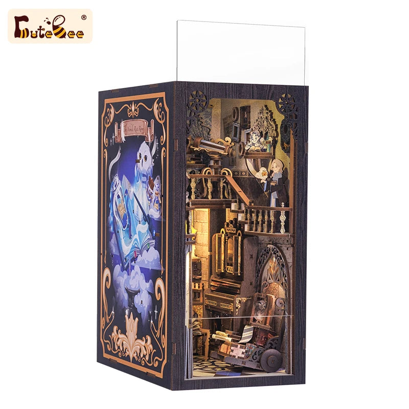 CUTEBEE DIY Book Nook Miniature Doll House With Touch Light Dust Cover Gift Ideas Bookshelf Insert Toys Gifts Nebula Common Room