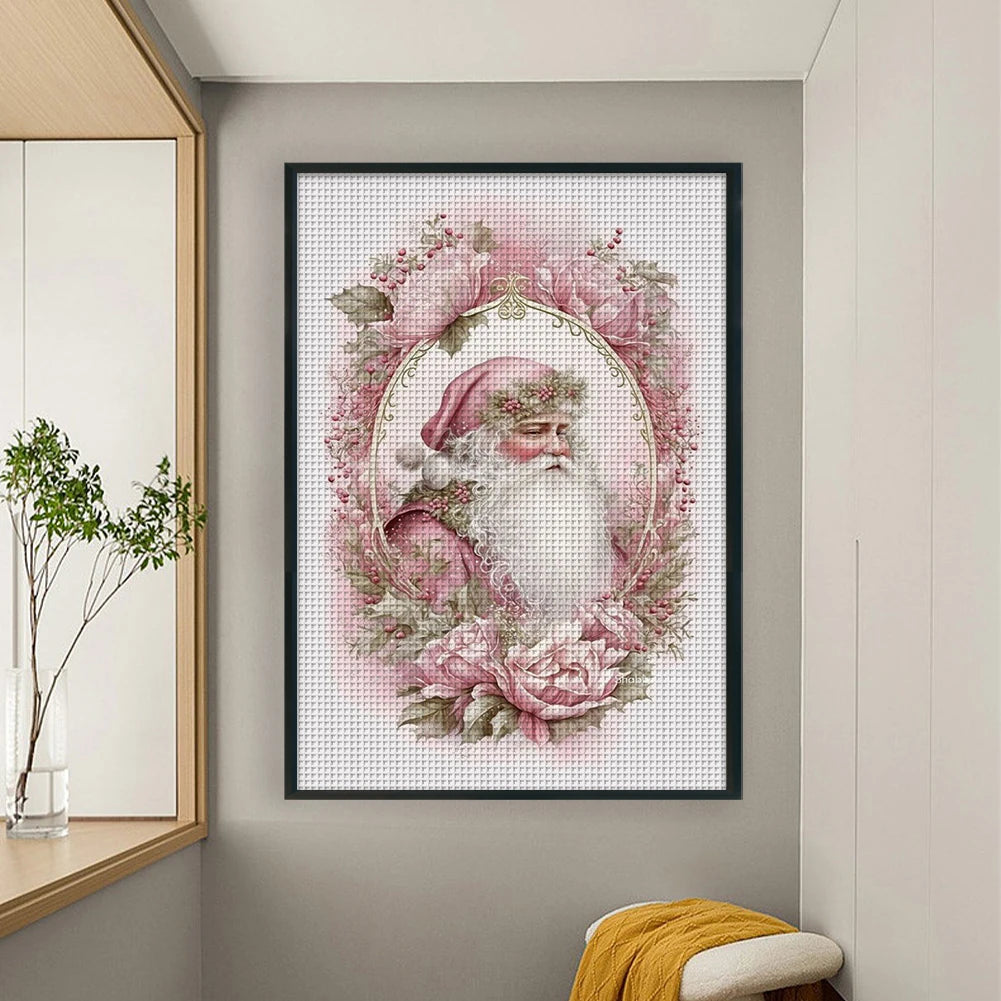 Full Embroidery cotton Thread 14CT Printed Pink Santa Cross Stitch 45x65cm