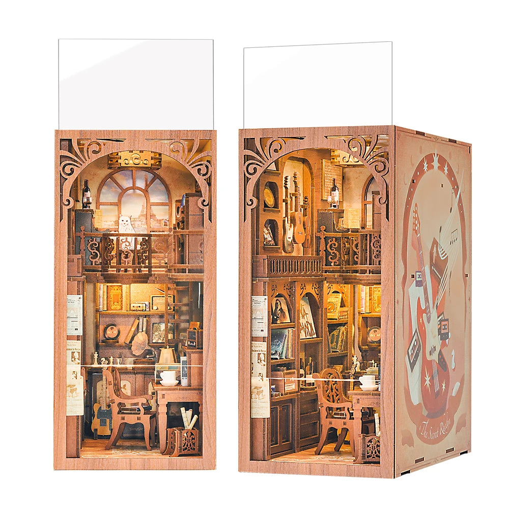 CUTEBEE Wooden Dollhouse Kit Miniature Doll House Kits Booknook Bookshelf Book Nook with Dust Cover Bookends Christmas Gift