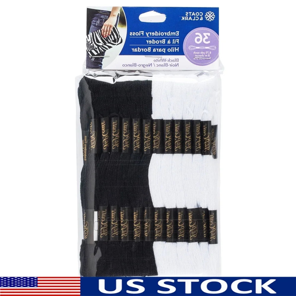 36 Skeins Black White Embroidery Floss 8.75 Yds Each Cotton Thread Cross Stitch Needlecrafts Quilting108