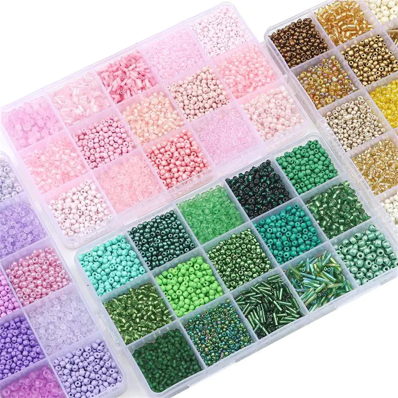 15 Colors Glass Beads Set for Bracelet Making Spacer Loose Beads with Storage Box Tube Beads Kit for DIY Craft Necklace Charms